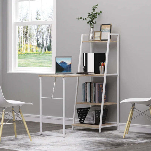 Scrivania-Pieghevole-con-Libreria-Salvaspazio-in-Metallo-Bianco-e-Legno-MDF-Color-Rovere,-106x48x128cm-RT5836-247RT5