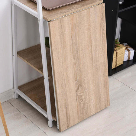 Scrivania-Pieghevole-con-Libreria-Salvaspazio-in-Metallo-Bianco-e-Legno-MDF-Color-Rovere,-106x48x128cm-RT5836-247RT5