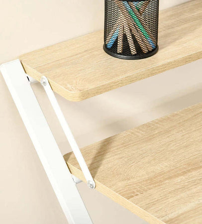Scrivania-Pieghevole-Salvaspazio-con-Mensola-Superiore-per-Camera-e-Ufficio,-81.5x70x84cm,-Color-Legno-e-Bianco-QY5836-329QY5