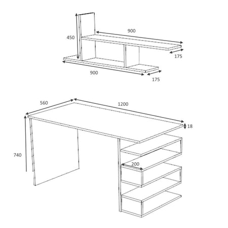 Scrivania rovere Mikro 120x56x74H cm con mensola
