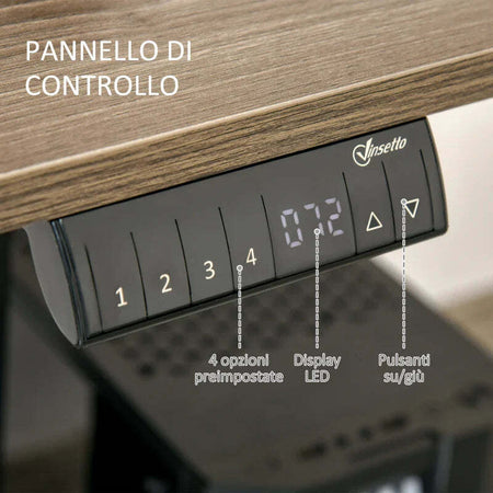 Scrivania-Sollevabile-a-4-Altezze-con-Design-Anticollisione,-Scrivania-Porta-PC-con-Regolazione-Elettrica,-Metallo-Nero-Legno-Teak-XC1920-072V90BKXC1