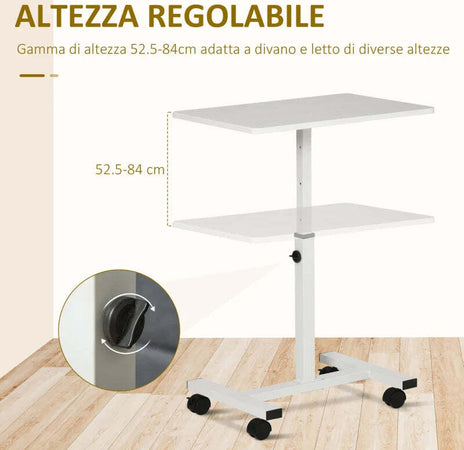 Scrivania-Tavolino-Porta-PC-con-Altezza-Regolabile-e-Ruote,-60x40x52.5-84cm,-Bianco-QP9838-136WTQP9