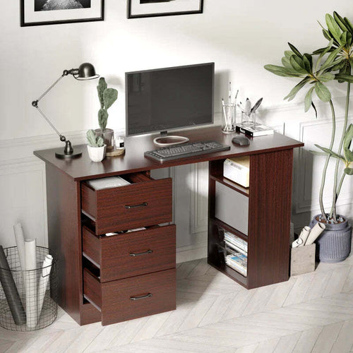 Scrivania-Ufficio-con-Cassetti-e-3-Ripiani-Reversibili-in-Legno,-120x49x72cm,-Noce-NW9836-068V01NW9