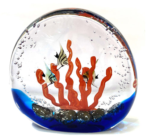 Scultura Acquario con Pesci in Vetro Made in Italy 100%Murano Venezia Opera Acquario Sommerso Tondo Pezzo Unico Artigianale Fatto a Mano