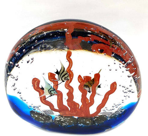 Scultura Acquario con Pesci in Vetro Made in Italy 100%Murano Venezia Opera Acquario Sommerso Tondo Pezzo Unico Artigianale Fatto a Mano