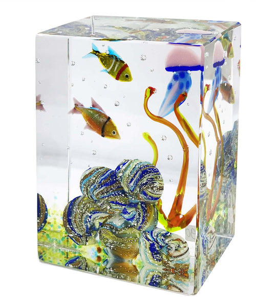 Scultura Acquario in Vetro di Murano Pesci Pezzo Unico Made in Italy 100% Venezia Opera 10x6x14cm in Cristallo Di Murano Artigianale