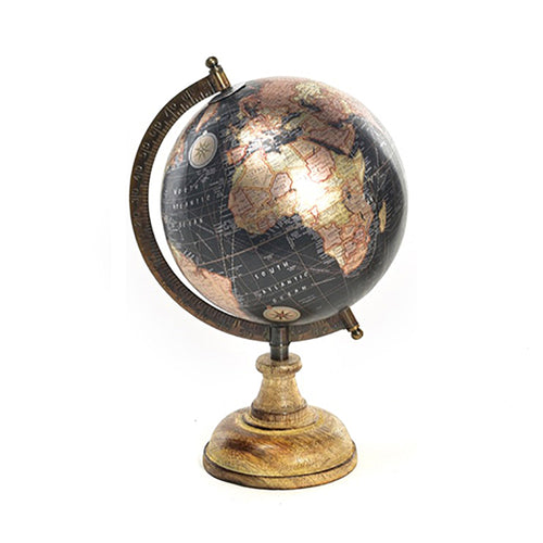 Mappamondo Metallic con base in legno per interno da 27,5 cm