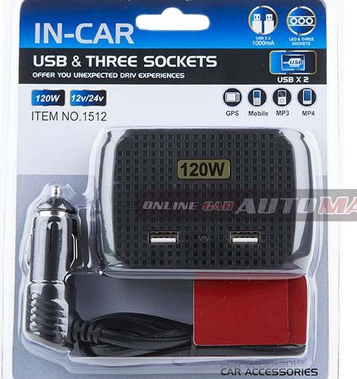 SDOPPIATORE ADATTATORE 3 ACCENDISIGARI TRIPLO + 2 USB 120W AUTO CAMPER BARCA MULTICARICATORE Elettronica/Cellulari e accessori/Accessori/Caricabatterie/Caricabatterie da auto Trade Shop italia - Napoli, Commerciovirtuoso.it