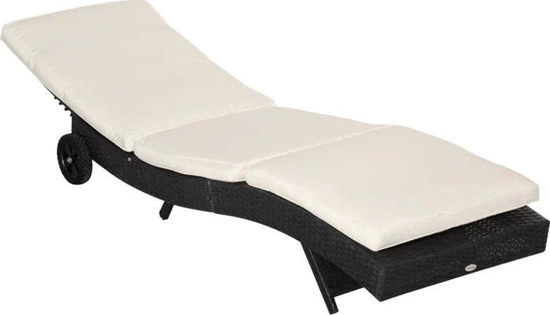 Sdraio-da-Giardino-in-Rattan-PE-con-Schienale-Regolabile-e-Cuscino,-207x70x70cm,-Nero-862-030BK