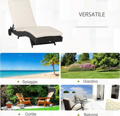 Sdraio-da-Giardino-in-Rattan-PE-con-Schienale-Regolabile-e-Cuscino,-207x70x70cm,-Nero-862-030BK