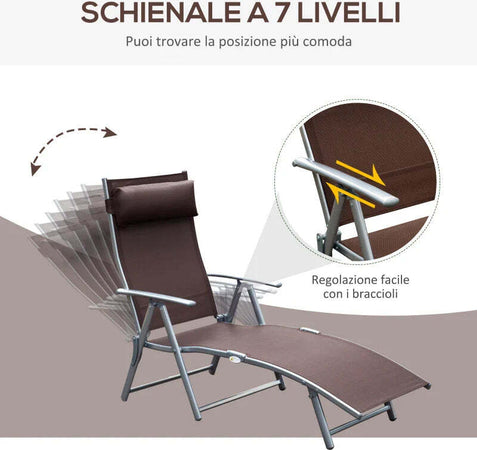 Sdraio-da-Giardino-Pieghevole-con-Cuscino,-Schienale-con-7-Reclinazioni,-137x63.5x100.5cm,-Marrone-84B-184BN