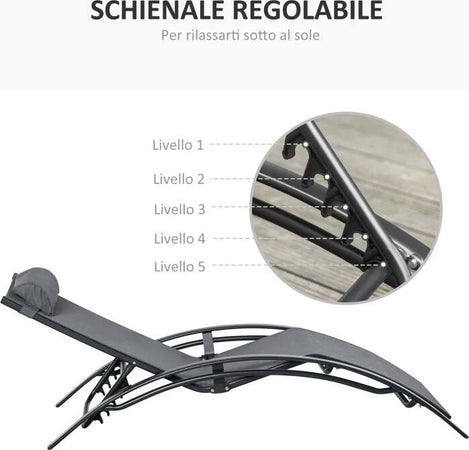 Sdraio-da-Giardino-Reclinabile-su-5-Livelli-con-Cuscino-Rimovibile,-Alluminio-e-Texteline,-171x64x82cm-Grigio-84B-179V01CG
