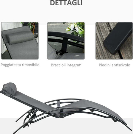 Sdraio-da-Giardino-Reclinabile-su-5-Livelli-con-Cuscino-Rimovibile,-Alluminio-e-Texteline,-171x64x82cm-Grigio-84B-179V01CG