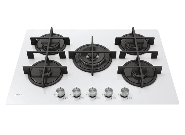 Candy CVG74WTW Piano Cottura Da incasso a Gas 5 Fuochi 74.5 cm Vetro Bianco