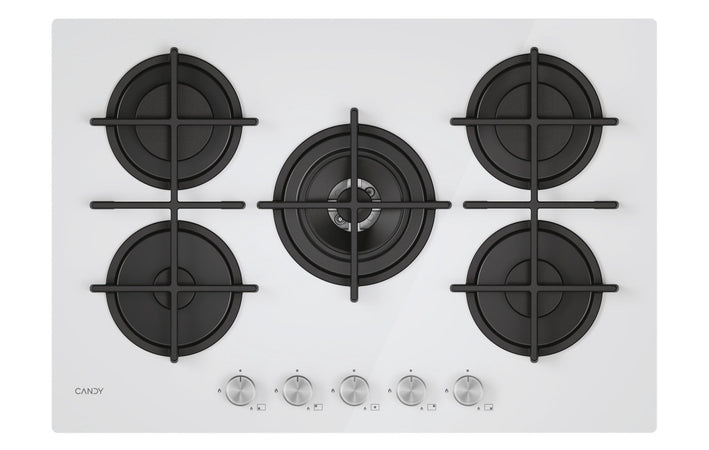 Candy CVG74WTW Piano Cottura Da incasso a Gas 5 Fuochi 74.5 cm Vetro Bianco
