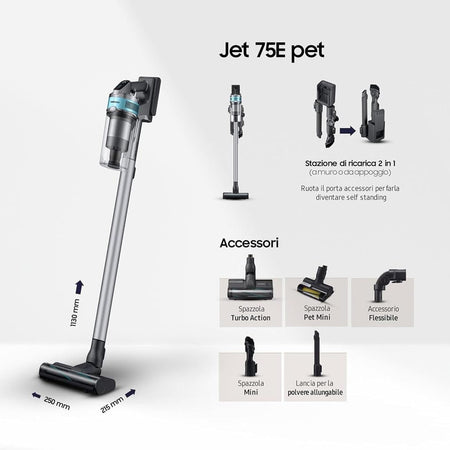 Samsung Aspirapolvere SenzaFilo Jet 75 VS20B75AGR1 200w Silver