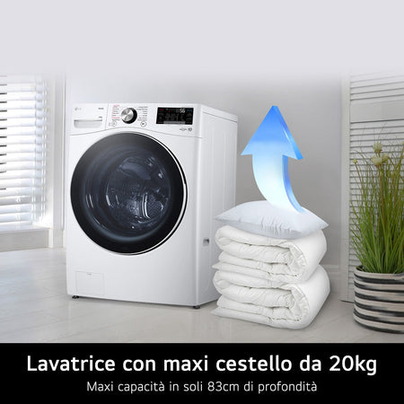 LG F0P3020TSWC Lavatrice 20 kg XL Centrifuga 1000 Giri Inverter Vapore Wi-Fi AI DD Classe B