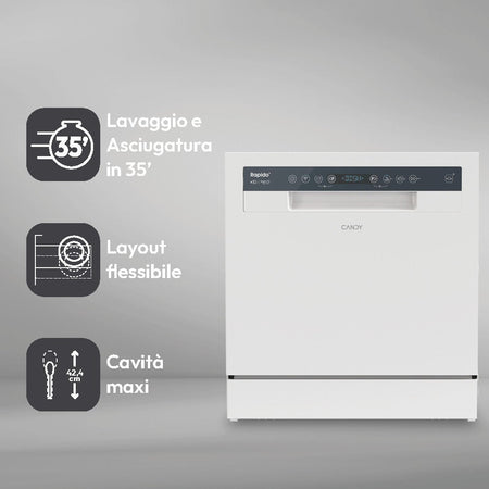 Candy Rapid CP6E51LW Mini Lavastoviglie Libera installazione 6 Coperti Classe E