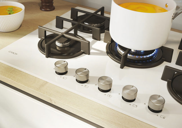 Candy CVG74WTW Piano Cottura Da incasso a Gas 5 Fuochi 74.5 cm Vetro Bianco