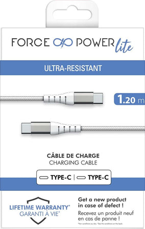 Force Power Cavo USB C a C Rinforzato 1,2 metri Bianco