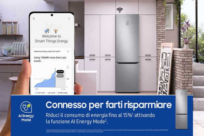 Samsung RB38C675CS9 Frigorifero Combinato Capacità 390L EcoFlex AI Energy Mode 2 metri Classe C