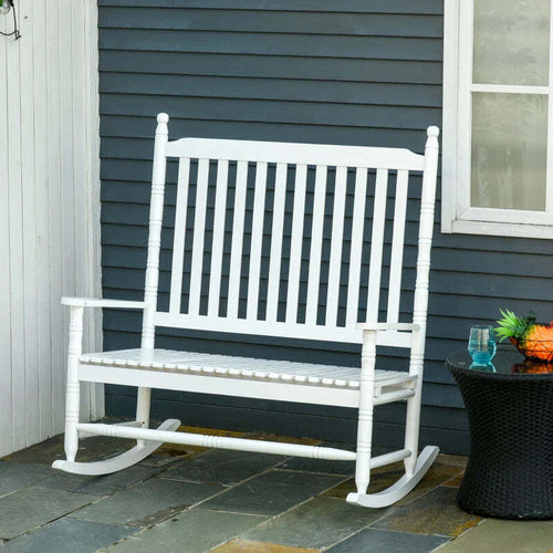 Sedia-a-Dondolo-2-Posti-in-Legno-con-Schienale-Alto-e-Braccioli,-117x85x120-cm,-Bianco-84A-149
