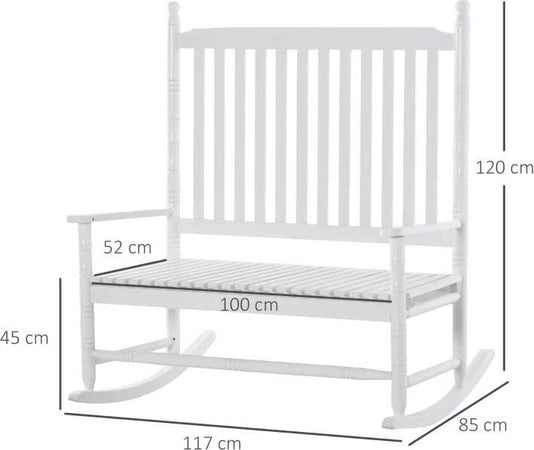 Sedia-a-Dondolo-2-Posti-in-Legno-con-Schienale-Alto-e-Braccioli,-117x85x120-cm,-Bianco-84A-149