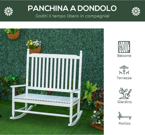 Sedia-a-Dondolo-2-Posti-in-Legno-con-Schienale-Alto-e-Braccioli,-117x85x120-cm,-Bianco-84A-149
