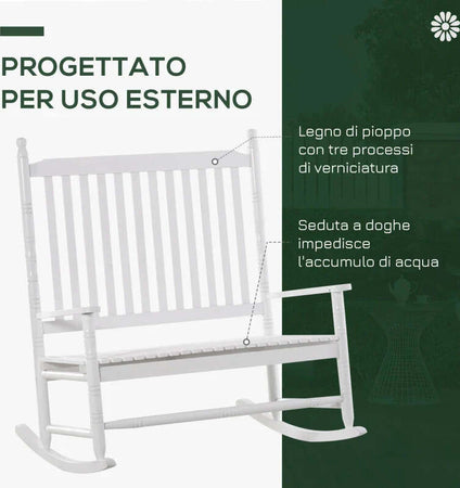 Sedia-a-Dondolo-2-Posti-in-Legno-con-Schienale-Alto-e-Braccioli,-117x85x120-cm,-Bianco-84A-149