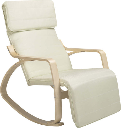 Sedia-a-Dondolo-Poltrona-Relax-Cotone-Beige-Schienale-e-Poggiapiedi-Regolabile
