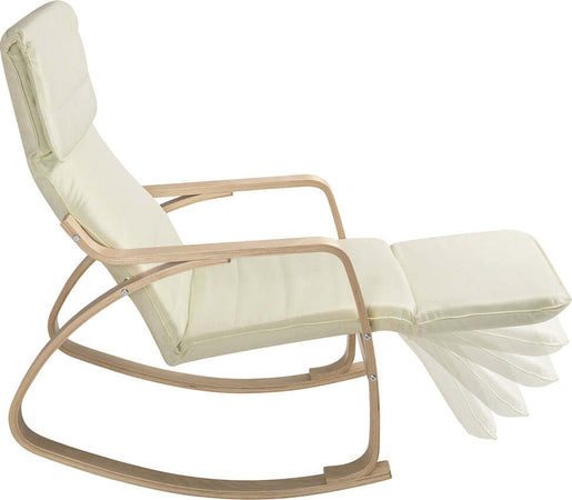 Sedia-a-Dondolo-Poltrona-Relax-Cotone-Beige-Schienale-e-Poggiapiedi-Regolabile