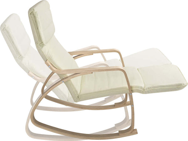 Sedia-a-Dondolo-Poltrona-Relax-Cotone-Beige-Schienale-e-Poggiapiedi-Regolabile