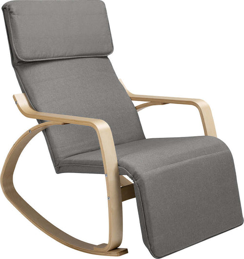 Sedia-a-Dondolo-Poltrona-Relax-Cotone-Grigio-Schienale-e-Poggiapiedi-Regolabile