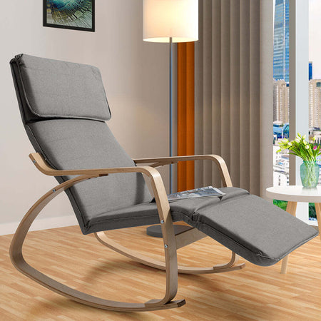 Sedia-a-Dondolo-Poltrona-Relax-Cotone-Grigio-Schienale-e-Poggiapiedi-Regolabile