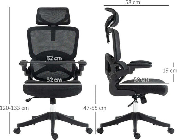 Sedia-da-Ufficio-ad-Altezza-Regolabile-con-Inclinazione-e-Supporto-Lombare,-62x58x120-133-cm,-Nera-RF2921-680V00BKRF2