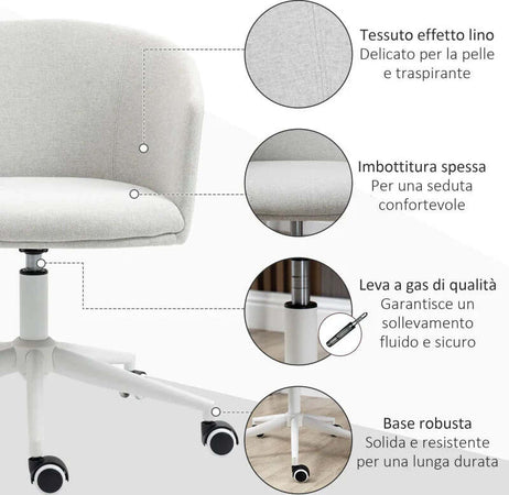 Sedia-da-Ufficio-con-Altezza-Regolabile,-Ruote-e-Seduta-Girevole-in-Tessuto,-Grigio-Chiaro-HJ9921-602V00LGHJ9