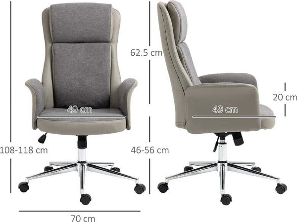 Sedia-da-Ufficio-Elegante-a-2-Tessuti,-Sedia-Ergonomica-ad-Altezza-Regolabile,-65x72x108-118-cm,-Grigia-LK6921-599LGLK6
