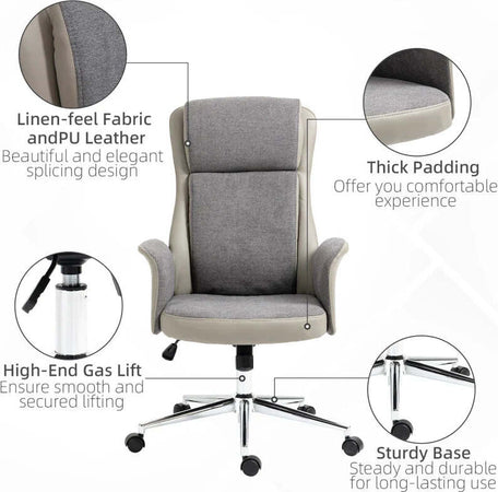 Sedia-da-Ufficio-Elegante-a-2-Tessuti,-Sedia-Ergonomica-ad-Altezza-Regolabile,-65x72x108-118-cm,-Grigia-LK6921-599LGLK6