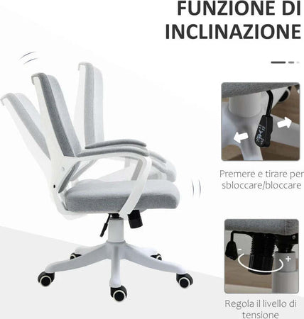 Sedia-da-Ufficio-Ergonomica,-Altezza-Regolabile-e-Funzione-Dondolo,-Poltrona-Girevole-con-Ruote,-62x69x92-100cm,-Grigio-Bianco-JK7921-536GYJK7