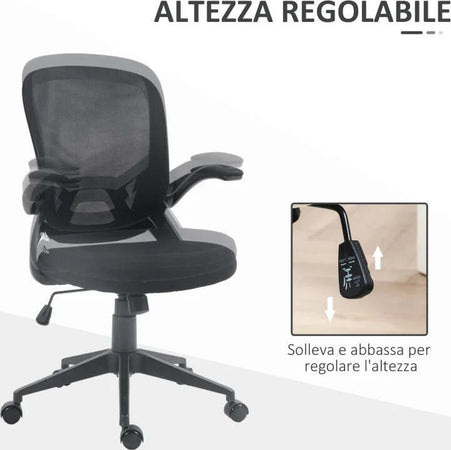 Sedia-da-Ufficio-Ergonomica-con-Altezza-Regolabile,-Braccioli-Ribaltabili-e-Tessuto-a-Rete,-Nero-NB6921-704V00BKNB6