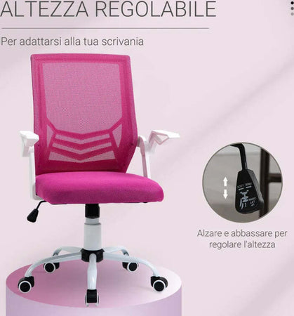 Sedia-da-Ufficio-Ergonomica-con-Braccioli-e-Supporto-Lombare,-Poltrona-Ufficio-Girevole-e-Altezza-Regolabile-in-Tessuto-Rosa-RF3921-547PKRF3