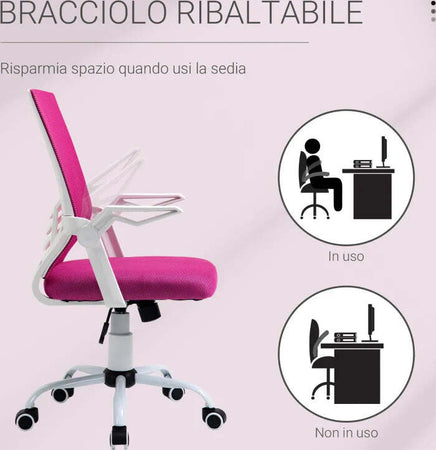 Sedia-da-Ufficio-Ergonomica-con-Braccioli-e-Supporto-Lombare,-Poltrona-Ufficio-Girevole-e-Altezza-Regolabile-in-Tessuto-Rosa-RF3921-547PKRF3