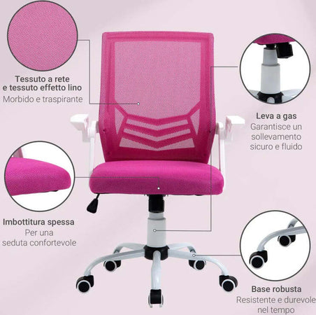 Sedia-da-Ufficio-Ergonomica-con-Braccioli-e-Supporto-Lombare,-Poltrona-Ufficio-Girevole-e-Altezza-Regolabile-in-Tessuto-Rosa-RF3921-547PKRF3