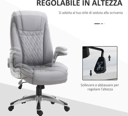 Sedia-da-Ufficio-Ergonomica-con-Imbottitura,-Altezza-Regolabile-e-5-Ruote,-70x71x113-121-cm,-Grigio-UL3920-063GYUL3