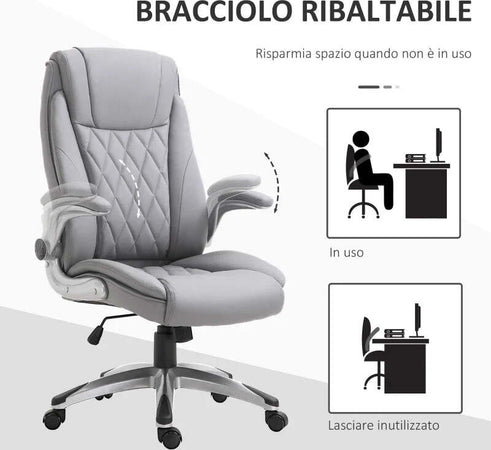 Sedia-da-Ufficio-Ergonomica-con-Imbottitura,-Altezza-Regolabile-e-5-Ruote,-70x71x113-121-cm,-Grigio-UL3920-063GYUL3