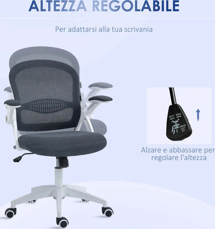 Sedia-da-Ufficio-Ergonomica-con-Schienale-a-Rete-e-Altezza-Regolabile,-65.5x61.5x88-97.5cm,-Grigio-YH6921-511V01GYYH6