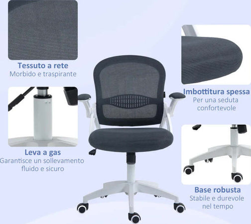 Sedia-da-Ufficio-Ergonomica-con-Schienale-a-Rete-e-Altezza-Regolabile,-65.5x61.5x88-97.5cm,-Grigio-YH6921-511V01GYYH6