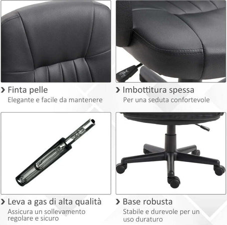 Sedia-da-Ufficio-Ergonomica-e-Girevole,-Poltrona-da-Ufficio-con-Altezza-Regolabile-in-Similpelle-60×60×90-99cm-Nero-YU2921-114YU2