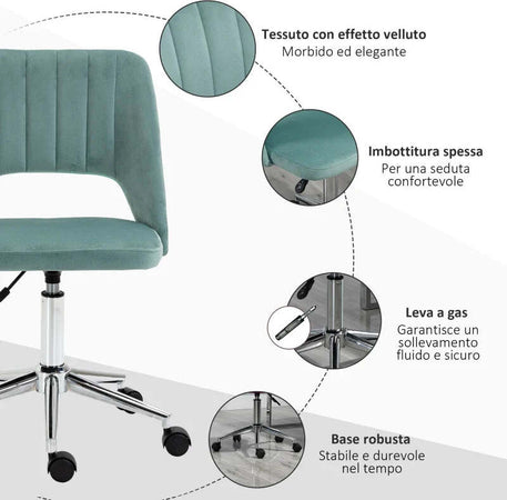 Sedia-da-Ufficio-Ergonomica-e-Girevole,-Sedia-Imbottita-per-Scrivania-con-Altezza-Regolabile,-Verde-Petrolio-49x60x79-91cm-UH4921-481GNUH4