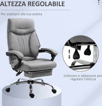 Sedia-da-Ufficio-Ergonomica-Girevole,-Sedia-da-Scrivania-con-Rotelle,-Poggiapiedi-Retrattile-e-Reclinabile-135°,-Altezza-Regolabile,-Grigio-YH8921-437YH8